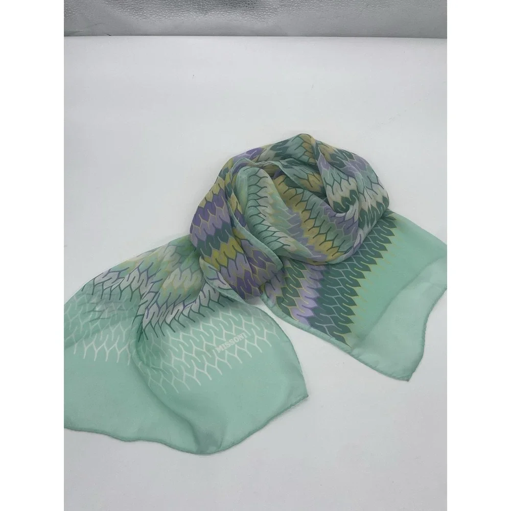 Missoni Rectangle Pastel Blue Green Silk Scarf Italy 16